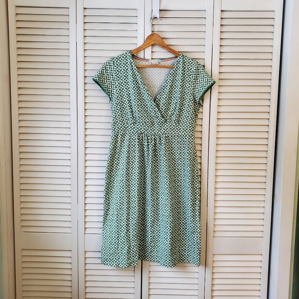 Boden Green White Geometric Pinwheel Short Sleeve Mini Wrap Dress Women's M/8